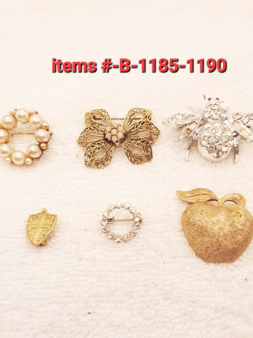 6 Brooches, items # B- 1185-1190,. wt. 48 grams.